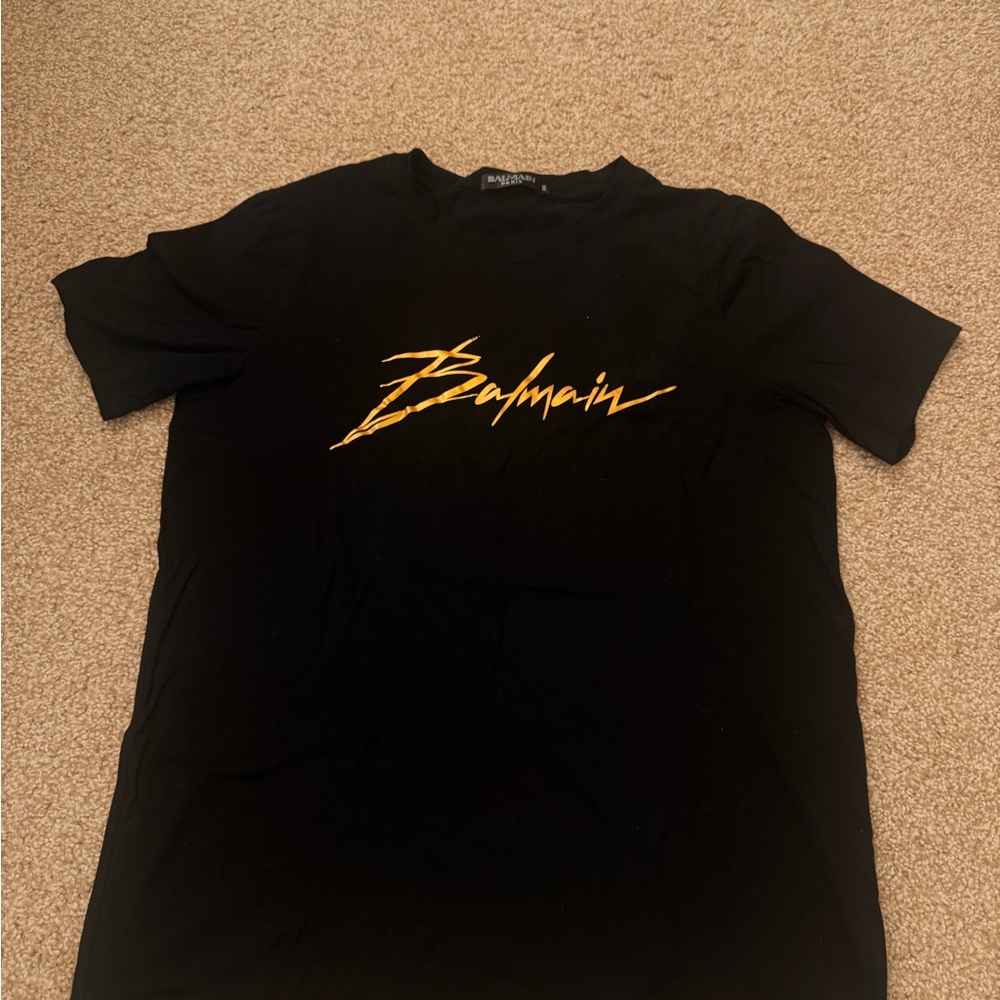 Balmain Black and Gold Short Sleeve Tee